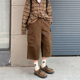 BONSIR  -  Summer Cotton Casual Pants Men Retro Cargo Pants Men Japanese Streetwear Hip-hop Loose Wide Leg Pants Men Cropped Trousers