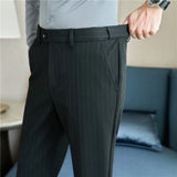 Bonsir Spring New Fashion Striped Suit Pants Mens Elastic Waist Casual Pants Formal Business Office Social Trouser Plus Size 38 36