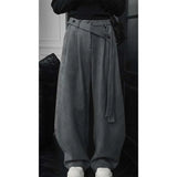 BONSIR  -  suede ribbon pants for men's high-end draping and velvet scimitar pants American casual trousers
