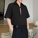Bonsir Mens Sexy Perspective Low-Cut Shirt Genderless 2024 New Nightclub Personalized Versatile Solid Color Short-Sleeved Top Unisex