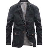 BONSIR  -  Autumn New Fashion Men's Casual Trendy Solid Color Casual Trendy Long Sleeve Vintage Denim Coat Male Suit Blazers Jacket Clothes
