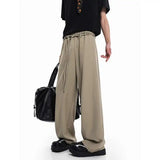 BONSIR  -  Khaki Black Suit Pants Men Fashion Society Mens Dress Pants Korean Loose Wide Leg Pants Mens Office Formal Trousers S-2XL