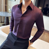 Bonsir Luxury Korean Pleated Stripe Shirts For Men's High Quality Long Sleeve Slim Fit Casual Shirt Formal Social Party Tuxedo 4XL-M