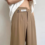 Bonsir Suit Pants For Men Fashionable And Elegant Loose Straight Casual Pants British Style Solid Color High-Waisted Wide-Leg Pants
