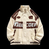 Bonsir American Vintage Racing Jacket Men Cycling Lapel Jacket Women BF Letter Varsity Coat Oversize High Street Vibe Baseball Uniform