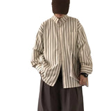 BONSIR  -  Men's Vertical Striped Long Sleeved Shirt Japanese Retro Loose Lapel Top Casual Single Breasted Male Thin Coat