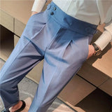 Bonsir British Style Men High Waist Casual Dress Pant Men Belt Design Slim Trousers Formal Office Social Wedding Party Dress Suit Pants