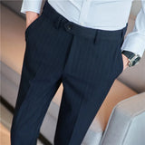 Bonsir Spring New Fashion Striped Suit Pants Mens Elastic Waist Casual Pants Formal Business Office Social Trouser Plus Size 38 36