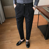 BONSIR  -  Office Trendy Corduroy Pants Men New Spring Fashion Solid Color Pleated Straight Trousers For Mens Casual Wear All-match Trouser