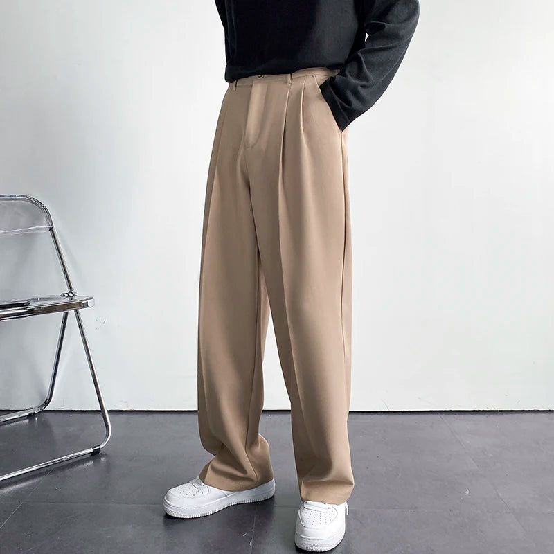 BONSIR  -  New Fashion Men's Oversize Suit Pants Wide Leg Long Drape Trousers Solid Straight High Waist Casual Pant Black White Khaki