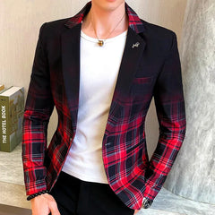 Bonsir Spring New Colorblock Plaid Blazer Men Slim Casual Man Blazers Wedding Business Party Clothing Dress Coat Blazer M-3XL