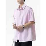 BONSIR  -  Oxford spinning blue and white shirt men's short sleeve Japanese coat high sense shirt students summer