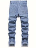 BONSIR  -  Men's Classic Straight-Leg Jeans - Casual Street Style, Non-Stretch Denim, Solid Color, All-Season Wear, Cotton Blend