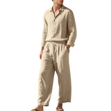 BONSIR  -  Summer Casual Mens Linen Two Piece Suits Leisure Breathable Long Sleeve Shirt And Trousers Men Outfits Fashion Solid Color Sets