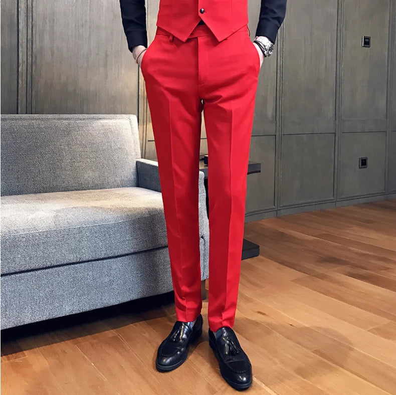 Bonsir Spring Summer New Men Suit Pants Solid Color Casual Business Dress Pants Slim Fit Trousers Formal Men Social Casual Pants