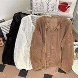 BONSIR  -  Men V-neck Long Sleeve Knit Shirts Loose Elastic Hollow knit Sweater T-shirt Slightly Transparent Knitted Sweaters Streetwear
