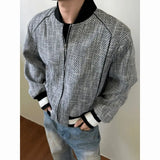 BONSIR  -  Spring and Autumn American style small fragrance knitted short thick floral men's baseball collar jacket silhouette jacket
