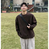 BONSIR  -  Maillard coffee-colored pullover sweater men's autumn and winter lazy style high-end Korean round neck knitted base shirt