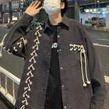 Bonsir Men's Dark Style Shirt 2024 New Unique Design Heavy Industry Strap Shirt Men's High Street Loose Fashion Trend Genderless Top