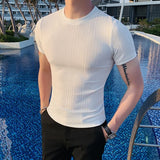 Bonsir British Style Summer Thin Ice Silk Solid T Shirts Men's Clothing Round Neck Short Sleeve Slim Fit Casual Tee Top Streetwear