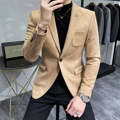 Bonsir Leather Jacket Blazer Men Casual Slim Fit Blazer Hombre Suit Leather Jacket Men Terno Masculino Men Clothing 6 Color