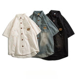 BONSIR  -  Men's Cowboy Short Sleeved Jacket Exquisite Embroidery Design Men Lapel Shirt Casual Loose Summer Male Clothing