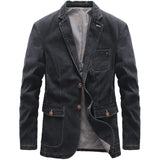 BONSIR  -  Autumn New Fashion Men's Casual Trendy Solid Color Casual Trendy Long Sleeve Vintage Denim Coat Male Suit Blazers Jacket Clothes