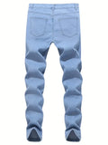 BONSIR  -  1pc Men's Slim Fit Stretch Denim Jeans - Medium Stretch 330gsm Woven Fabric, Solid Color Basic Style, All-Season Comfort, Machin