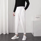 BONSIR  -  Pleated Tapered Men Elastic Waist Small Feet Slim Casual Pants Fashion Korean Blazer Trousers Youth Streetwear Male Trendy Brand