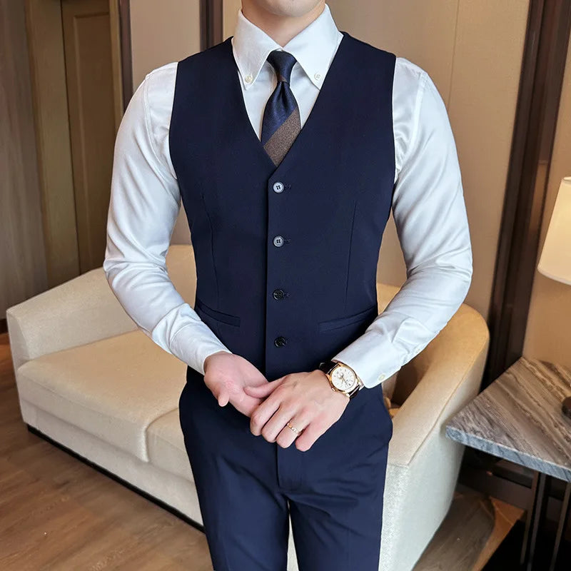 Bonsir ( Vest + Pants) Men Luxury High Quality Business Suit Vest 2 pieces Formal Groom Wedding Dress Vest Set Fashion Club Clothing