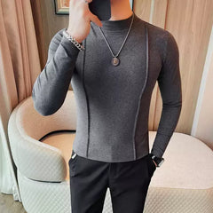 Bonsir Autumn New Round Neck Solid Color T Shirts Korean Luxury Long Sleeves Men's Casual Slim Fit Elastic Cotton Tee Shirts 4XL-M