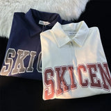 BONSIR  -  American Lapel Men's Short Sleeved Summer Retro Half Zip Pullover Unique Letter Print Loose Casual Male T-shirt