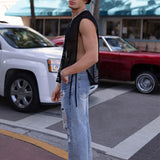 BONSIR  -  Streetwear Mens Mesh Tank Top Sexy Hollow Out See Through Mesh Camisoles Men Sleeveless V Neck Slim Lace-up Vest Tops Nightclub