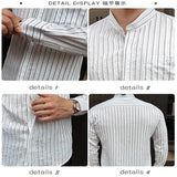 BONSIR  -  Spring Autumn Stretchable Men Shitrs Stand Collar Single-breasted Long Sleeve Men's Striped Shirt Fashion Handsome Streetwear