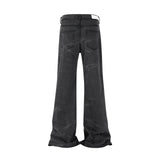 Bonsir Streetwear Washed Water Wave Patterned Micro Flared Jeans for Men Straight Pantalones Hombre Casual Baggy Denim Trousers