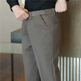 Bonsir Winter Thickened Woolen Suit Pant Mens Casual Straight Trousers Korean Classic Fashion Business Formal Office Social Suit Pants
