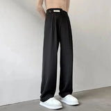 Bonsir Suit Pants For Men Fashionable And Elegant Loose Straight Casual Pants British Style Solid Color High-Waisted Wide-Leg Pants