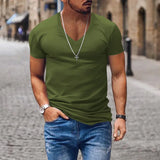 BONSIR  -  New Cotton Men T-shirt V-neck Fashion Design Slim Fit Soild T-shirts Male Tops Tees Short Sleeve T Shirt For Men