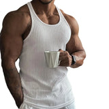 BONSIR  -  Summer Knitted Men's H-shaped Slim Fit Vertical Stripe Tank Top Fitness Training Breathable Sleeveless Fashion New Style