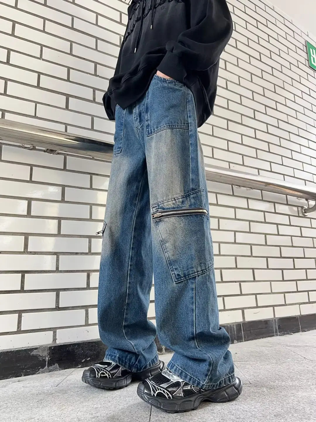 Bonsir Streetwear Pocket Design Men Jeans Cargo Pants Loose Plus Size –  bonsir