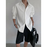 BONSIR  -  Spring and Autumn Men's Solid Color Narrow Striped Long Sleeve Shirt, Paired with A Relaxed-fit Casual Jacket, Durable Top M-5XL