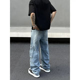 Bonsir Y2K Fashion Multi Pockets Washed Blue Baggy Jeans Cargo Pants For Men Vintage Clothes Straight New Denim Trousers
