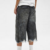 BONSIR  -  Mens Washed Distressed Raw Edge Ripped Denim Cropped Pants Streetwear Fashion Youth Campus  Casual Trousers Men'S Clothing 2025