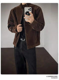 BONSIR  -  Coffee autumn velvet stand collar jacket men's American retro work jacket loose casual  top trendy