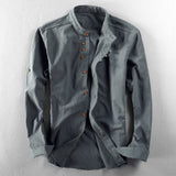 BONSIR  -  Business Daily Light Grey M-2XL White Black Dark Gray Shirt Mandarin Collar Mens Slim Fit Business Long Sleeve