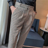 Bonsir Neapolitan High Waist Business Casual Pants Men Fashion Plaid Suit Pants Korean Slim Fit Social Office Dress Pants Mens Clothing