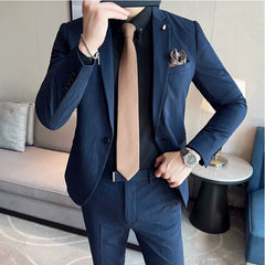 Bonsir 7XL 6XL(Jacket+Pant）Fashion Striped Men Slim Fit Suit Groom Wedding Tuxedo Formal Business Party Slim Fit Social Stage Costume