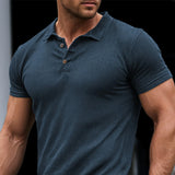 BONSIR  -  Summer Men's T-Shirt Polo Neck Tight Short Sleeve T-Shirt Fashion Handsome Male Clothing Tops Solid Color Men Business Shirt