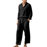 BONSIR  -  Summer Casual Mens Linen Two Piece Suits Leisure Breathable Long Sleeve Shirt And Trousers Men Outfits Fashion Solid Color Sets