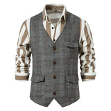 Bonsir Men's Suit Vest Single Breasted Retro Tweed Amikaki Plaid Business Daily Casual Vest